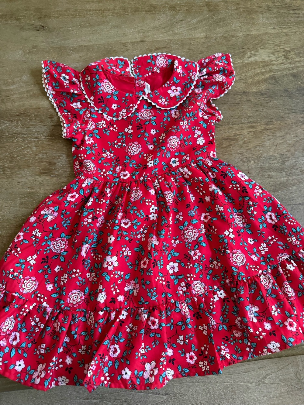 Janie and Jack Red Floral Dress with Peter Pan Collar